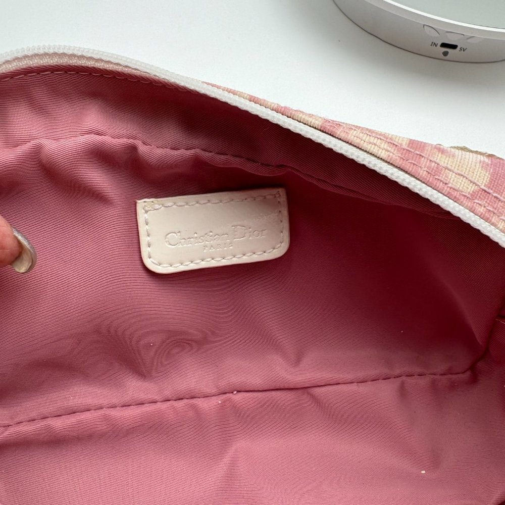 Christian Dior-Authentic-Rare Cosmetic Bag Pouch Pink and White Coated Canvas - Picture 5 of 11
